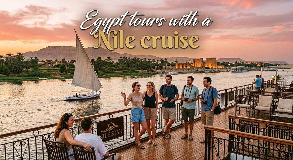 Tourists enjoying a scenic Nile river cruise holiday