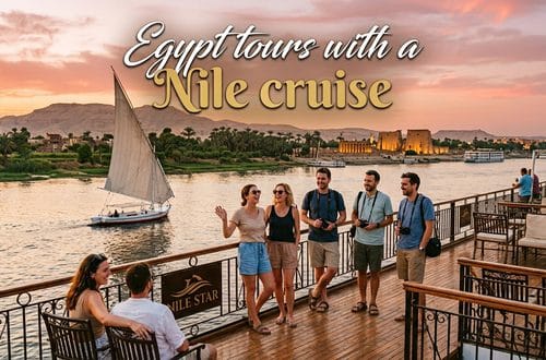 Tourists enjoying a scenic Nile river cruise holiday