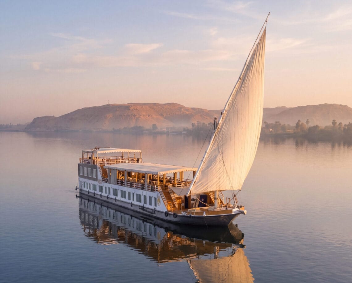 Luxury dahabiya boat with swimming pool deck