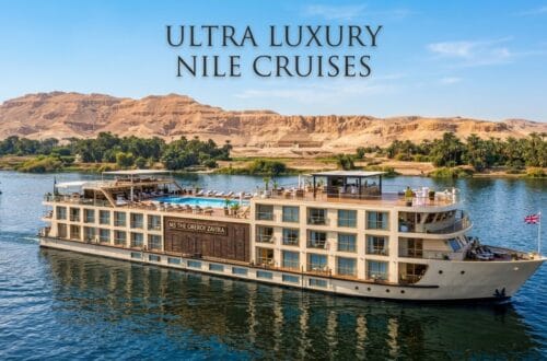 Ultra luxury Nile cruise ship sailing on the river in Egypt